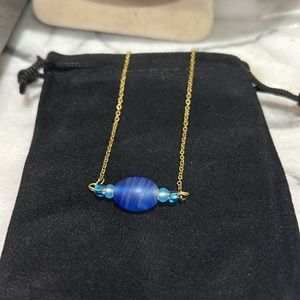 Beautiful Frosted Blue Glass Bead Necklace-Boutique